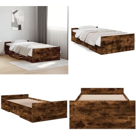 Cadre de lit avec tiroirs sans matelas chêne fumé 75x190 cm - Cadre De Lit - Lit Double - Meuble Chambre - Rangement Sous Lit - Design Moderne - Home & Living