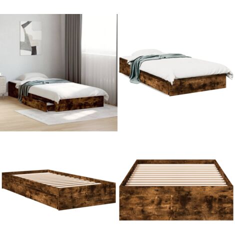 Cadre de lit avec tiroirs sans matelas chêne fumé 75x190 cm - Cadre De Lit - Lit Double - Meuble Chambre - Rangement Sous Lit - Design Moderne - Home & Living
