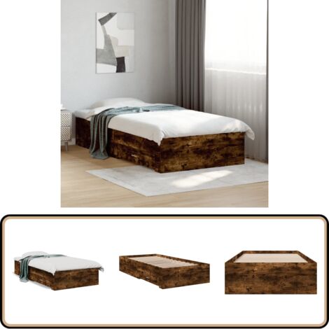 Cadre de lit avec tiroirs sans matelas chêne fumé 75x190 cm - Cadre De Lit - Lit Double - Meuble De Chambre - Rangement Sous Lit - Tiroir Intégré