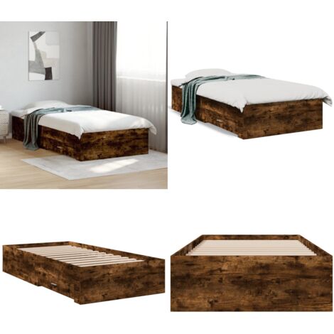 Cadre de lit avec tiroirs sans matelas chêne fumé 75x190 cm - Cadre De Lit - Lit Double - Meuble De Chambre - Rangement Sous Lit - Tiroir Intégré - Home & Living