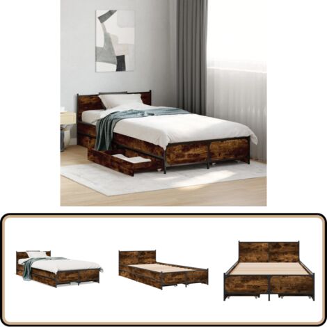 Cadre de lit avec tiroirs sans matelas chêne fumé 75x190 cm - Lit Double - Cadre De Lit - Meuble De Chambre - Rangement Sous Le Lit - Tiroir Intégré