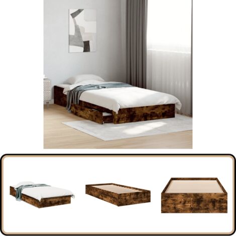 Cadre de lit avec tiroirs sans matelas chêne fumé 90x200 cm - Cadre De Lit - Lit Double - Meuble De Chambre - Rangement Sous Lit - Tiroir Lit