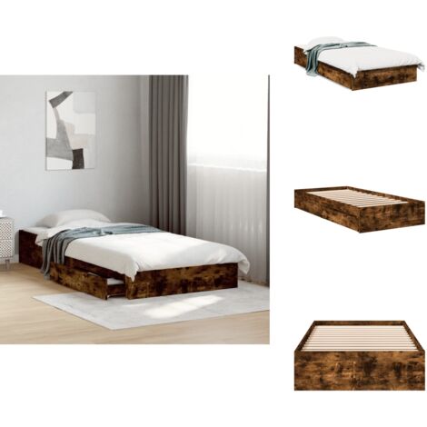 Cadre de lit avec tiroirs sans matelas chêne fumé 90x200 cm - Cadre De Lit - Lit Double - Meuble De Chambre - Rangement Sous Lit - Tiroir Lit