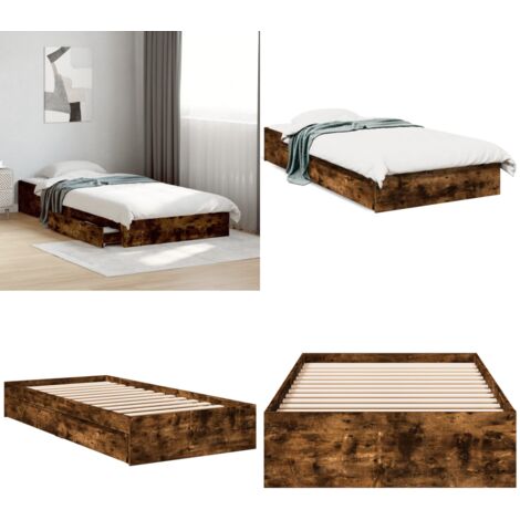 Cadre de lit avec tiroirs sans matelas chêne fumé 90x200 cm - Cadre De Lit - Lit Double - Meuble De Chambre - Rangement Sous Lit - Tiroir Lit - Home & Living