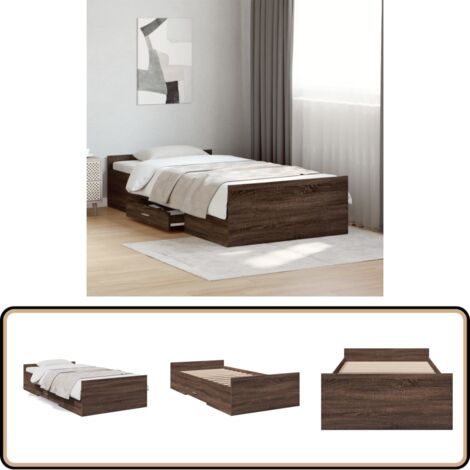 Cadre de lit avec tiroirs sans matelas chêne marron 75x190 cm - Cadre De Lit - Lit Double - Meuble De Chambre - Rangement Sous Lit - Design Moderne