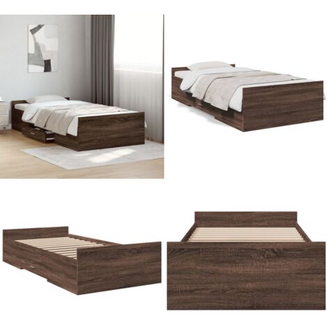 Cadre de lit avec tiroirs sans matelas chêne marron 75x190 cm - Cadre De Lit - Lit Double - Meuble De Chambre - Rangement Sous Lit - Design Moderne - Home & Living