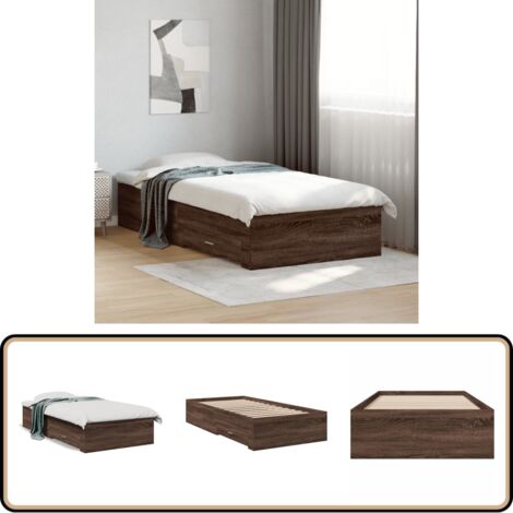 Cadre de lit avec tiroirs sans matelas chêne marron 75x190 cm - Cadre De Lit - Lit Double - Meuble De Chambre - Rangement Sous Lit - Tiroir De Lit