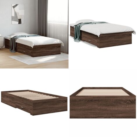 Cadre de lit avec tiroirs sans matelas chêne marron 75x190 cm - Cadre De Lit - Lit Double - Meuble De Chambre - Rangement Sous Lit - Tiroir De Lit - Home & Living
