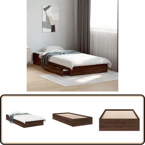 Cadre de lit avec tiroirs sans matelas chêne marron 75x190 cm - Cadre De Lit - Lit Double - Meuble De Chambre - Rangement Sous Lit - Tiroir Lit