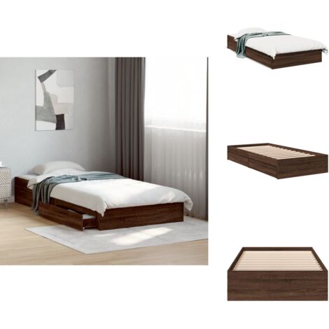 Cadre de lit avec tiroirs sans matelas chêne marron 75x190 cm - Cadre De Lit - Lit Double - Meuble De Chambre - Rangement Sous Lit - Tiroir Lit
