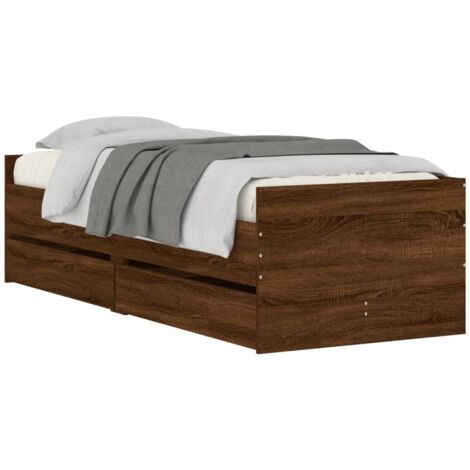 Cadre de lit avec tiroirs sans matelas chêne marron 90x190 cm vidaXL