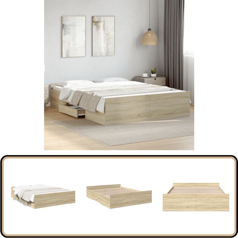 Vidaxl - Cadre de lit avec tiroirs sans matelas chêne sonoma 150x200 cm - Cadre De Lit - Lit Double - Lit Avec Tiroirs - Meuble Chambre - Rangement