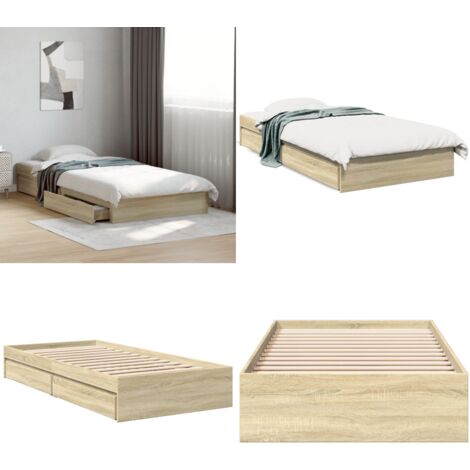 Cadre de lit avec tiroirs sans matelas chêne sonoma 90x200 cm - Cadre De Lit - Lit Double - Meuble De Chambre - Rangement Sous Lit - Tiroir De Lit - Home & Living