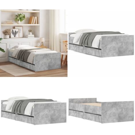 Cadre de lit avec tiroirs sans matelas gris béton 90x190 cm - Cadre De Lit - Lit Double - Meuble De Chambre - Rangement Sous Lit - Tiroir Intégré - Home & Living