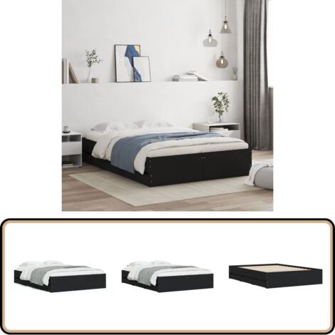 Cadre de lit avec tiroirs sans matelas noir 120x190 cm - Cadre De Lit - Lit Double - Tiroir Intégré - Lit Design - Meuble Rangement