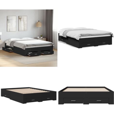 Cadre de lit avec tiroirs sans matelas noir 135x190 cm - Lit Double - Cadre De Lit - Meuble De Chambre - Rangement Sous Lit - Design Moderne - Home & Living