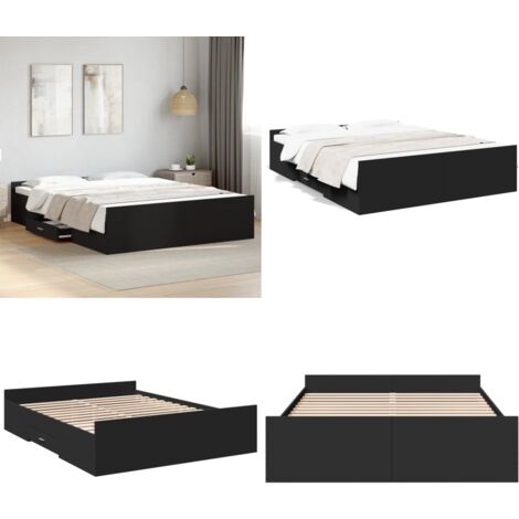 Cadre de lit avec tiroirs sans matelas noir 150x200 cm - Cadre De Lit - Lit Double - Lit Avec Tiroirs - Meuble De Chambre - Rangement Sous Lit - Home & Living