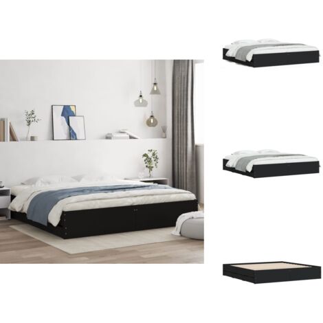 Cadre de lit avec tiroirs sans matelas noir 160x200 cm - Cadre De Lit - Lit Double - Tiroir Lit - Lit Moderne - Meuble Chambre