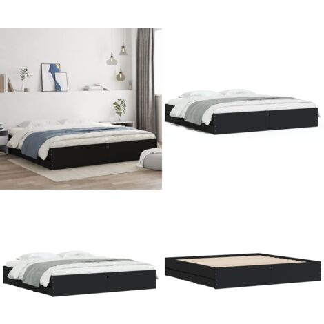 Cadre de lit avec tiroirs sans matelas noir 160x200 cm - Cadre De Lit - Lit Double - Tiroir Lit - Lit Moderne - Meuble Chambre - Home & Living
