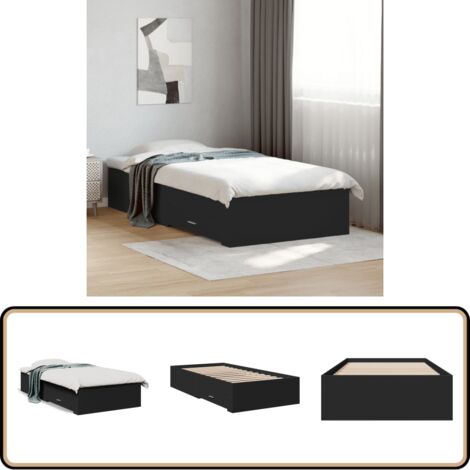 Cadre de lit avec tiroirs sans matelas noir 75x190 cm - Cadre De Lit - Lit Double - Meuble De Chambre - Rangement Sous Lit - Design Moderne