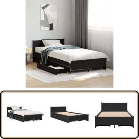 Cadre de lit avec tiroirs sans matelas noir 75x190 cm - Lit Double - Cadre De Lit - Meuble De Chambre - Rangement Sous Le Lit - Tiroir Intégré