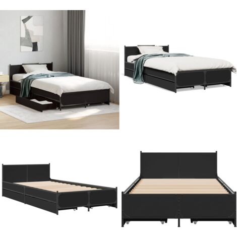 Cadre de lit avec tiroirs sans matelas noir 75x190 cm - Lit Double - Cadre De Lit - Meuble De Chambre - Rangement Sous Le Lit - Tiroir Intégré - Home & Living