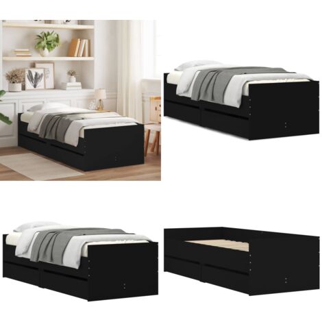 Cadre de lit avec tiroirs sans matelas noir 90x190 cm - Cadre De Lit - Lit Double - Meuble De Chambre - Rangement Sous Lit - Design Moderne - Home & Living