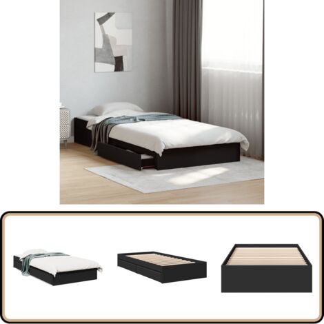 Cadre de lit avec tiroirs sans matelas noir 90x190 cm - Cadre De Lit - Lit Double - Meuble Rangement - Tiroir Lit - Literie