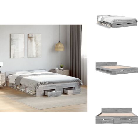 Cadre de lit avec tiroirs sans matelas sonoma gris 150x200 cm - Cadre De Lit - Lit Double - Lit Avec Tiroirs - Meuble De Chambre - Rangement Sous Lit