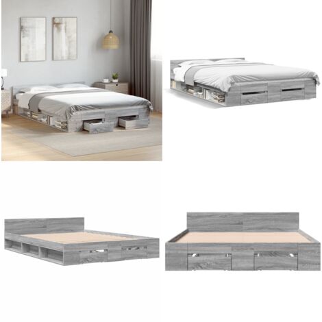 Cadre de lit avec tiroirs sans matelas sonoma gris 150x200 cm - Cadre De Lit - Lit Double - Lit Avec Tiroirs - Meuble De Chambre - Rangement Sous Lit - Home & Living