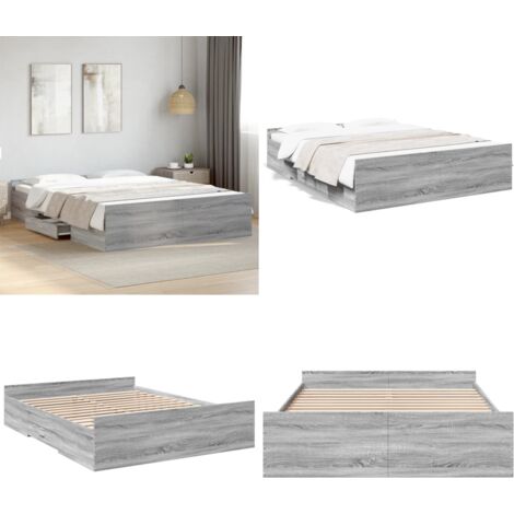 Cadre de lit avec tiroirs sans matelas sonoma gris 160x200 cm - Cadre De Lit - Lit Double - Lit Avec Tiroirs - Meuble De Chambre - Rangement Sous Lit - Home & Living