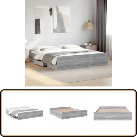 Cadre de lit avec tiroirs sans matelas sonoma gris 180x200 cm - Cadre De Lit - Lit Double - Lit Avec Tiroirs - Meuble De Chambre - Rangement Sous Lit