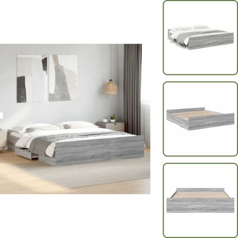 Cadre de lit avec tiroirs sans matelas sonoma gris 180x200 cm - Cadre De Lit - Lit Double - Lit Avec Tiroirs - Meuble De Chambre - Rangement Sous Lit
