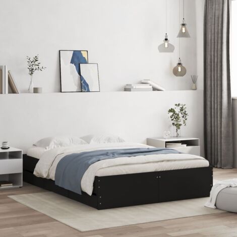 Cadre de lit avec tiroirs sans matelas-Structure de lit avec rangement noir 120x190 cm 735979