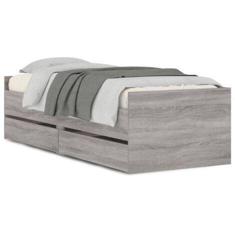 Cadre de lit avec tiroirs sonoma gris 100x200