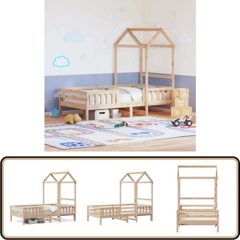 Cadre de lit avec toit sans matelas 100x200 cm - Lit Enfant - Lit Cabane - Lit Design Moderne - Lit Bois Pin - Lit Avec Toit