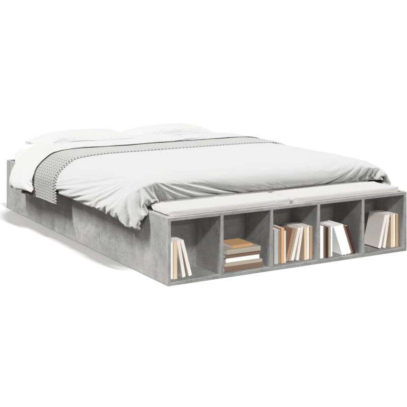 Cadre de lit gris béton 140x190 cm bois d'ingénierie