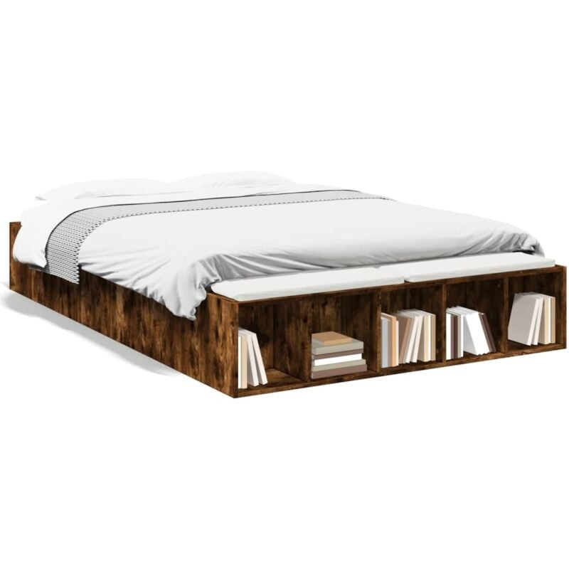 Cadre de lit chêne fumé 135x190 cm bois d'ingénierie