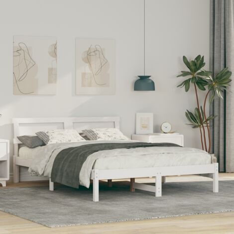Cadre de lit Blanc 140 x 190 cm Bois massif en pin vidaXL