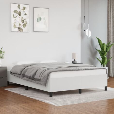 Cadre de lit blanc 140x190 avec tête de lit en similicuir, cadre robuste avec lattes en bois, sans matelas