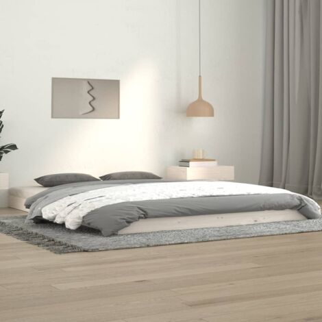 Cadre de Lit Blanc 140x190 cm Bois de Pin Massif avec Lattes en Contreplaqué - Lit Stable et Robuste sans Matelas
