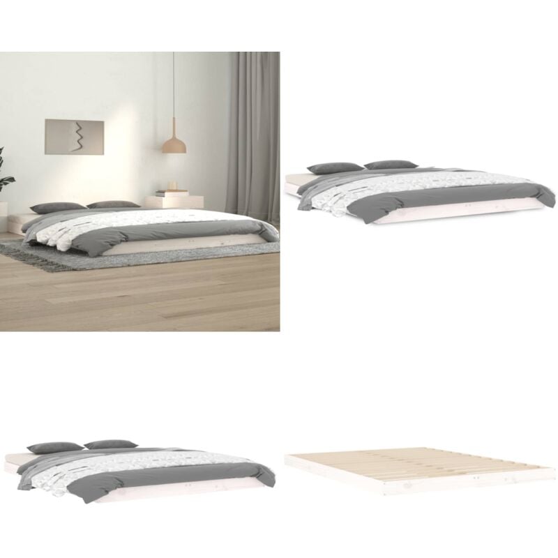Cadre de lit sans matelas blanc 140x190 cm bois de pin massif - Cadre De Lit - Lit Double - Bois De Pin - Lit Blanc - Meuble Chambre - Home & Living