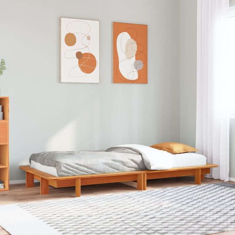Cadre de lit sans matelas cire marron 75x190 cm bois pin massif