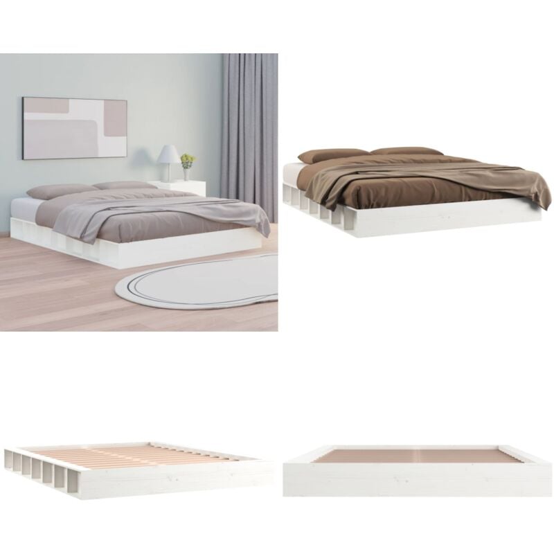 Cadre de lit sans matelas blanc 150x200 cm bois massif - Cadre De Lit - Lit Double - Lit Bois - Lit Blanc - Chambre à Coucher - Home & Living