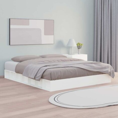 Cadre de Lit Blanc 160x200 cm en Bois de Pin Massif - Cadre de Lit Stable avec Lattes en Contreplaqué - Design Pratique et Décoratif pour Petites Pièces