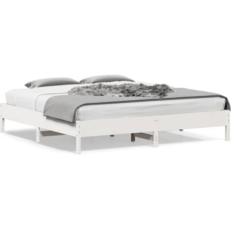 Cadre de lit blanc 200x200 bois de pin massif
