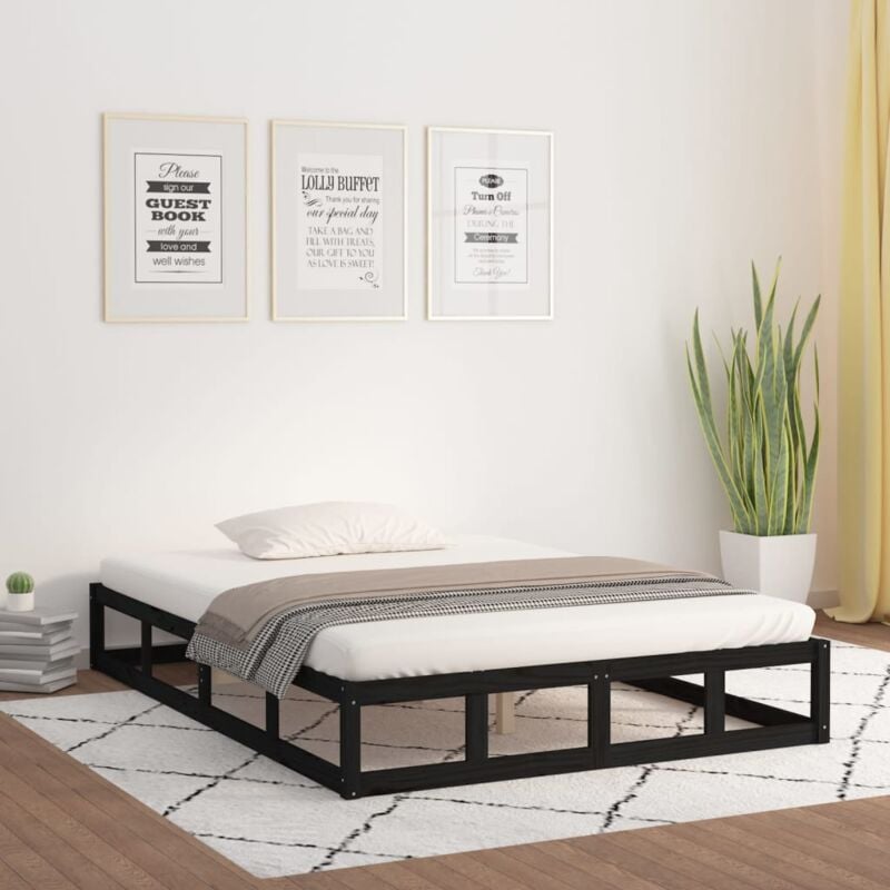 Vidaxl - Cadre de lit Noir 120x190 cm Petit double Bois massif