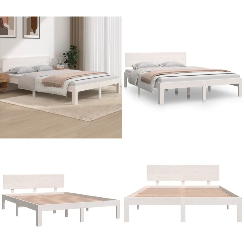 Cadre de lit sans matelas blanc bois de pin massif 140x190 cm - Cadre De Lit - Lit Double - Lit En Bois - Bois De Pin - Tête De Lit - Home & Living