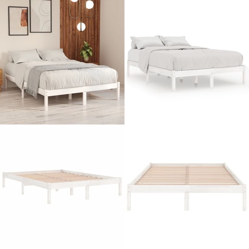 Vidaxl - Cadre de lit sans matelas blanc bois massif 140x190 cm - Cadre De Lit - Lit Double - Bois Massif - Lit Blanc - Sommier - Home & Living