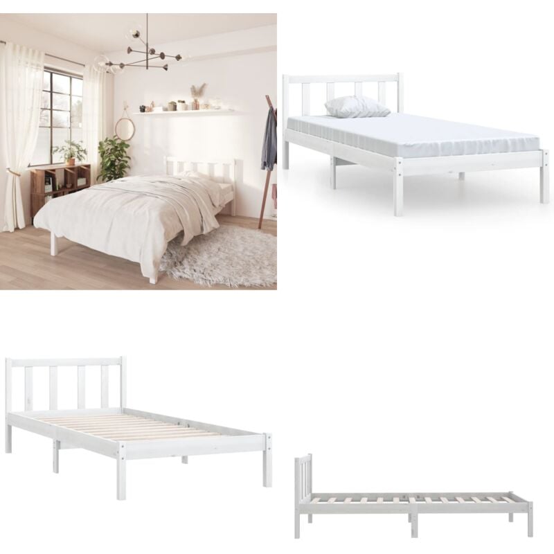 Cadre de lit sans matelas blanc bois massif - Cadre De Lit - Lit Simple - Lit En Bois - Meubles De Chambre - Literie - Home & Living
